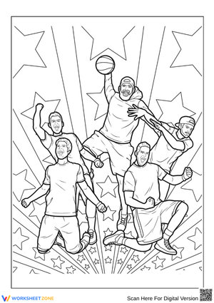 Dude Perfect Action Coloring Page - Star Celebration with Basketball