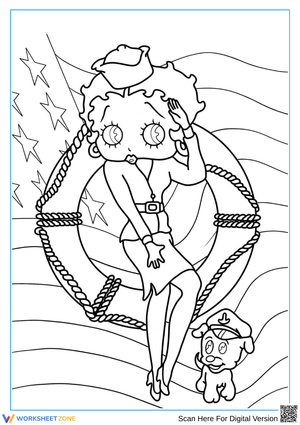 Betty Boop Sailor Coloring Page with Cute Dog