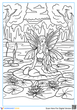 Fairy Sitting on Lily Pads Coloring Page