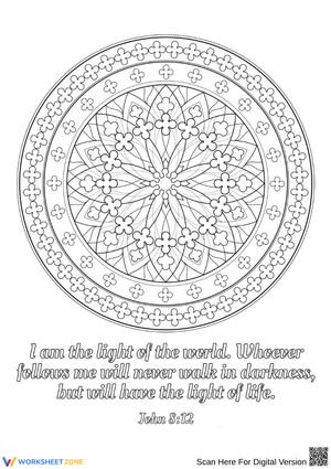Light of the World Bible Verse Coloring Page for Adults
