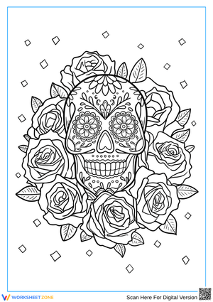 Floral Sugar Skull Coloring Page for Adults