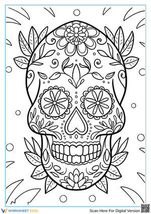 Floral Sugar Skull Coloring Page for Adults