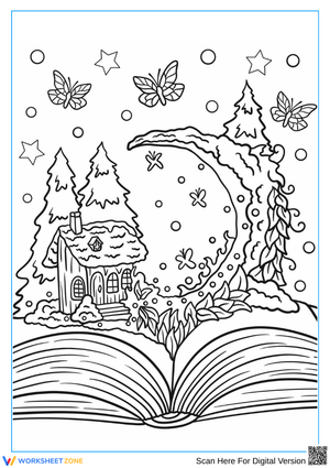 Fantasy Forest Storybook Coloring Page for Adults