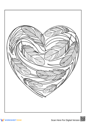 Feather Heart Coloring Page for Adults