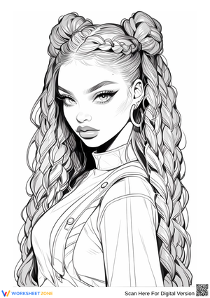 Realistic Braided Woman Portrait Coloring Page