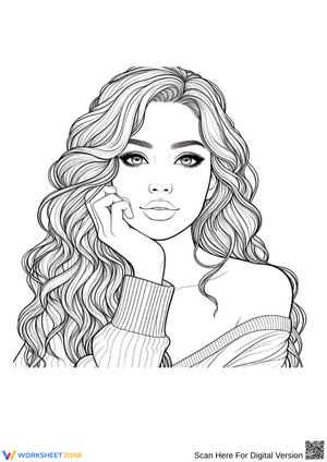 Realistic Portrait Coloring Page of Woman with Wavy Hair
