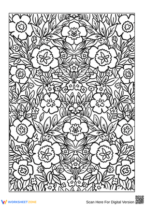Intricate Floral Garden Pattern Coloring Page for Adults