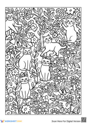 Floral Cat Pattern Coloring Page for Adults