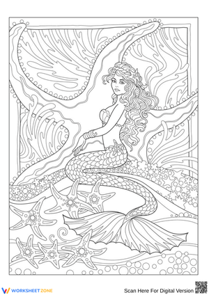 Detailed Mermaid Coloring Page for Adults