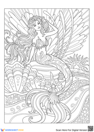 Elegant Mermaid Coloring Page for Adults