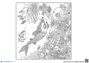 Underwater Mermaid Garden Coloring Page for Adults