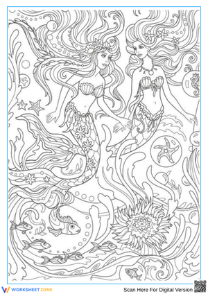 Mermaid Friends Coloring Page for Adults