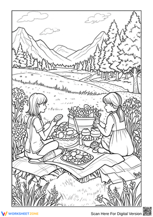 Peaceful Picnic Scene – Adult Stress Relief Coloring Page