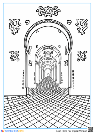 Intricate Archway Perspective Coloring Page for Adults
