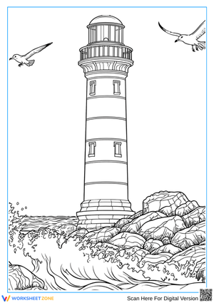 Lighthouse and Ocean Waves Coloring Page for Adults