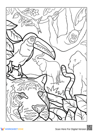 Jungle Wildlife Nature Coloring Page for Adults
