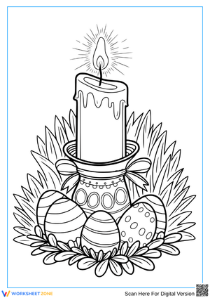 Easter Candle and Eggs Coloring Page for Adults