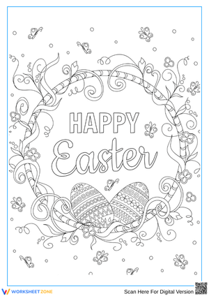 Happy Easter Wreath Coloring Page for Adults 