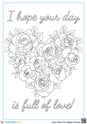 Heart Rose Bouquet Coloring Page with Loving Message