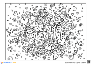 Be My Valentine Doodle Coloring Page
