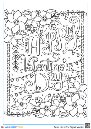 Happy Valentine’s Day Floral Coloring Page