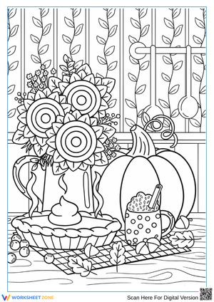 Thanksgiving Still Life Coloring Page for Adults