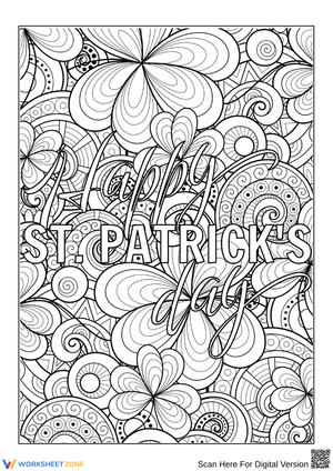 Happy St. Patrick’s Day Intricate Shamrock Coloring Page
