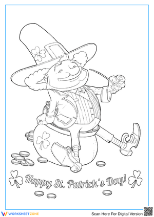 Leprechaun on Pot of Gold St. Patrick’s Day Coloring Page