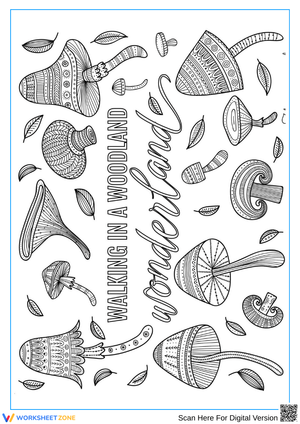Walking in a Woodland Wonderland Mushroom Coloring Page