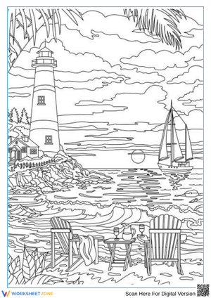 Lighthouse and Sailboat Coloring Page for Adults