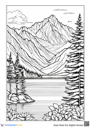 Mountain Lake Landscape Coloring Page for Adults