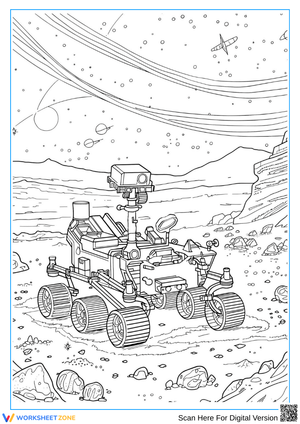 Mars Rover on Alien Planet – Space Coloring Page for Adults