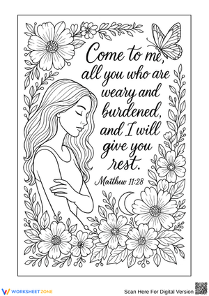 Matthew 11:28 Scripture Coloring Page for Adults