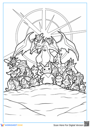Epic Pokemon Team Coloring Page for Adults