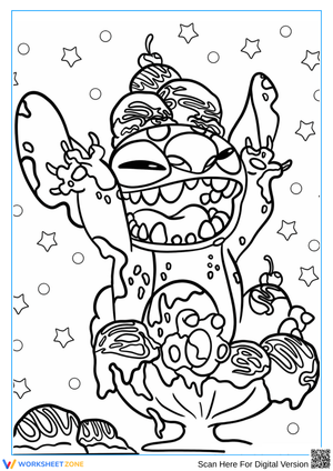 Stitch Ice Cream Sundae Coloring Page for Adults