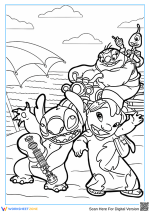 Lilo & Stitch Beach Fun Coloring Page 