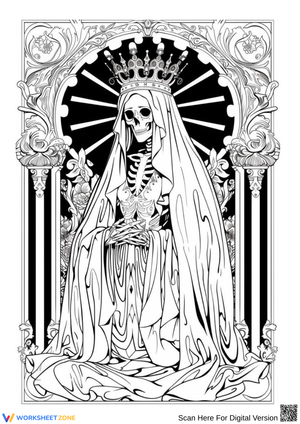 Gothic Skeleton Queen Coloring Page – Dark Art for Adults