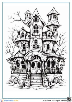 Haunted House Coloring Page – Gothic Architecture for Adults