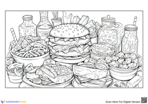 Fast Food Feast Coloring Page for Adults – Burger, Fries & More