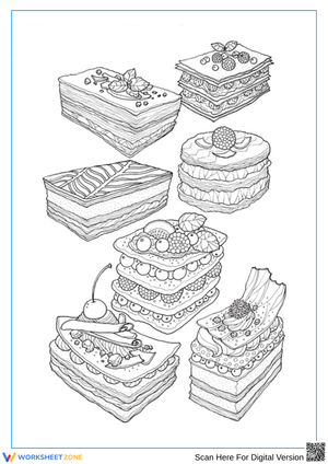 French Pastries Coloring Page for Adults 