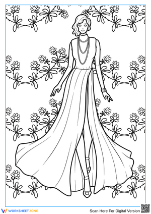 Elegant Fashion Model Coloring Page for Adults
