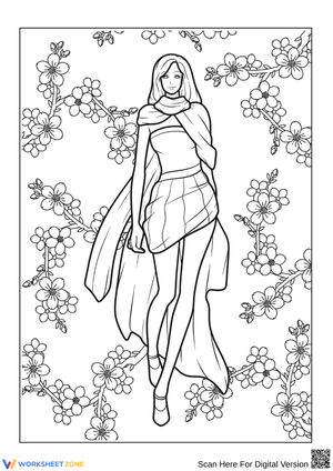 Modern Fashion Coloring Page for Adults – Scarf Style