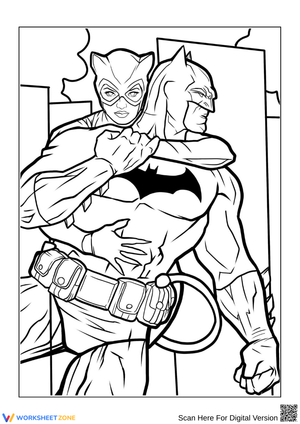 Batman and Catwoman Embrace – Adult Coloring Page