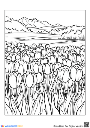 Tulip Field Coloring Page for Adults