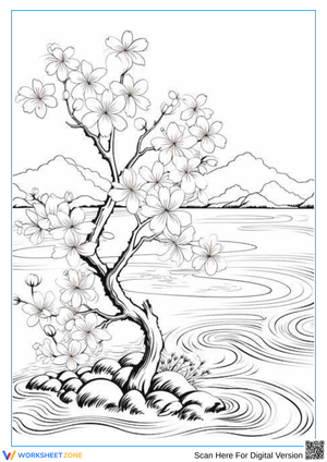 Cherry Blossom Tree Coloring Page for Adults