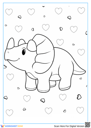 Cute Triceratops Dinosaur Coloring Page with Hearts