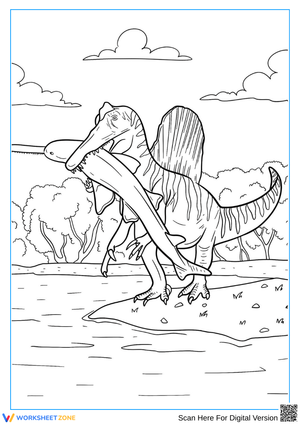 Spinosaurus Catching Fish Coloring Page