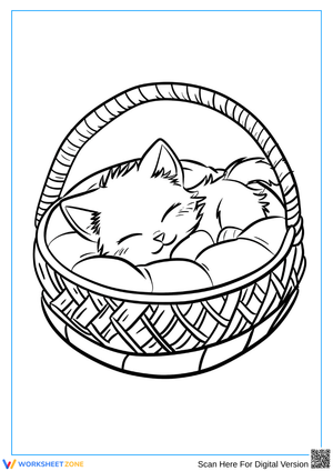 Sleeping Kitten in Basket Coloring Page