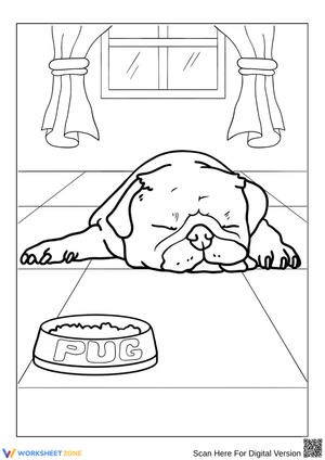 Sleeping Pug Dog Coloring Page for Kids