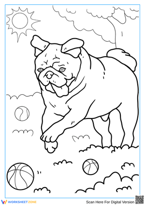 Playful Pug with Balls Coloring Page for Kids